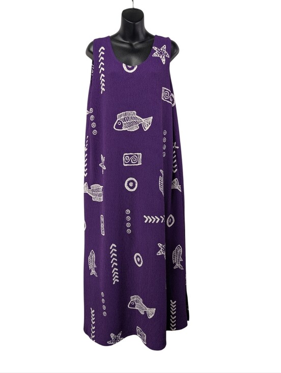 Fashion Code Dresses & Skirts - Fashion Code Women's Plus Size 3XL Purple Maxi Dress Fish Print Sleeveless